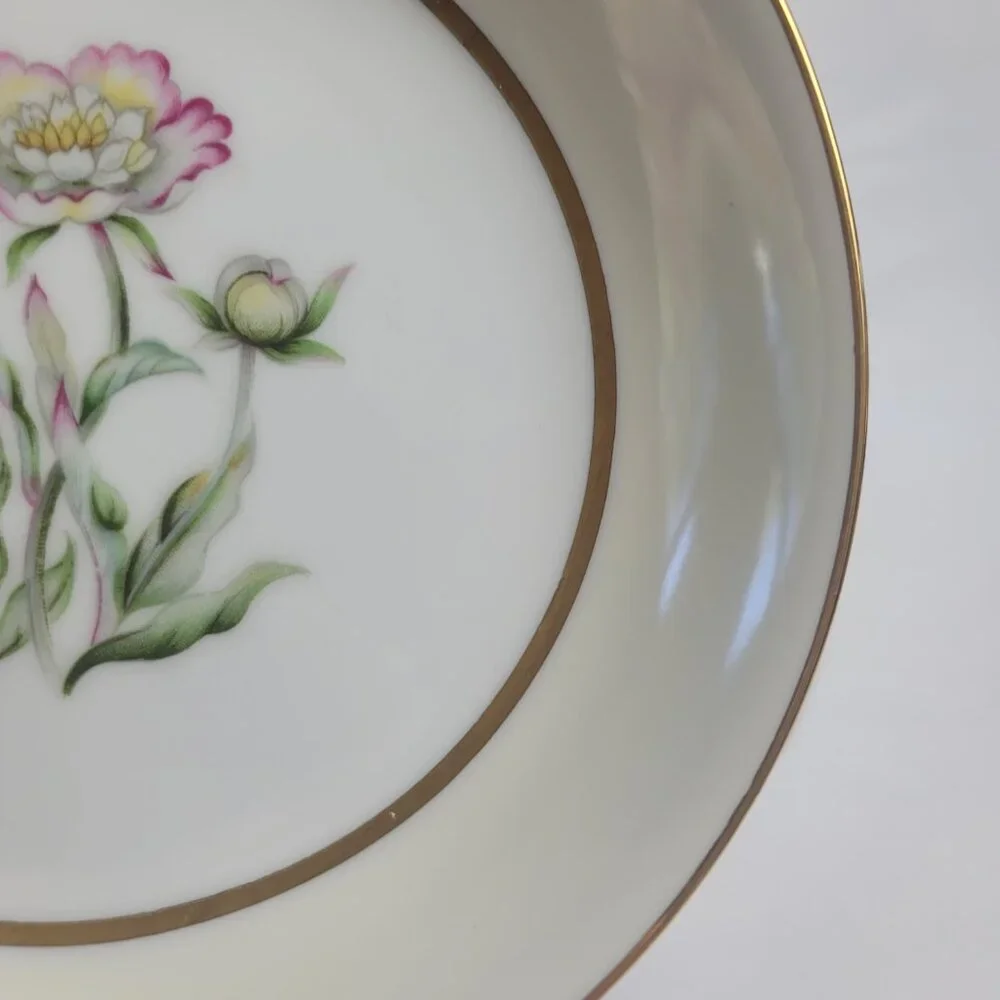 FOUR Mikado Harmony Coupe Soup Bowls Cream Rim Pink Floral Center